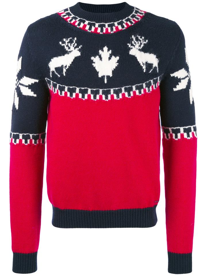 Dsquared2 - Reindeer Intarsia Knit - Men - Polyamide/wool/alpaca - M, Red, Polyamide/wool/alpaca