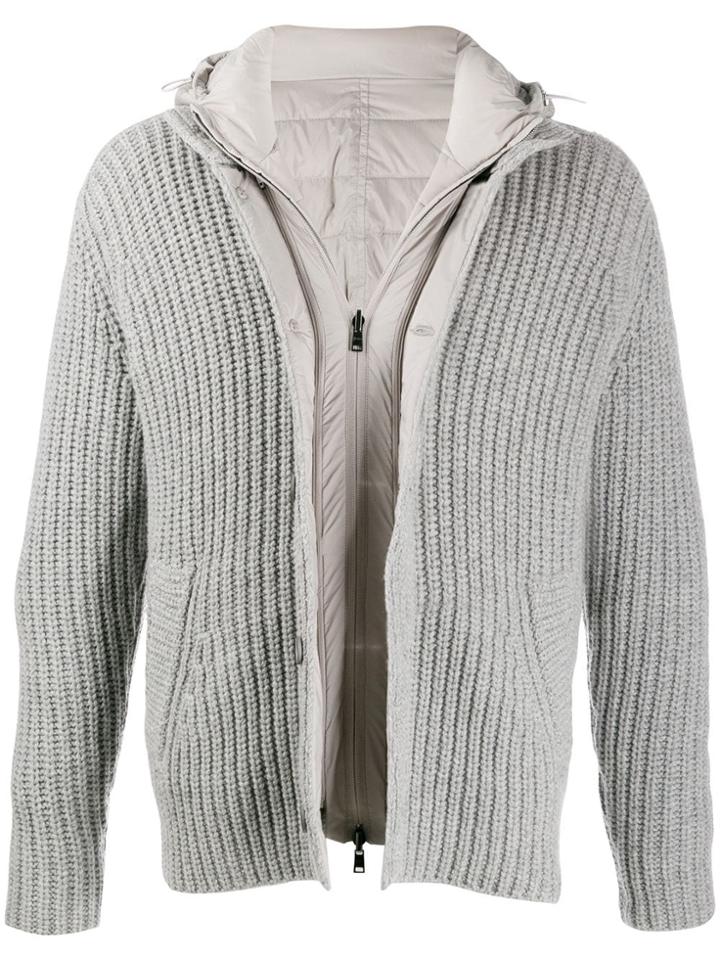 Herno Layered Effect Hooded Zip-up Jacket - Grey
