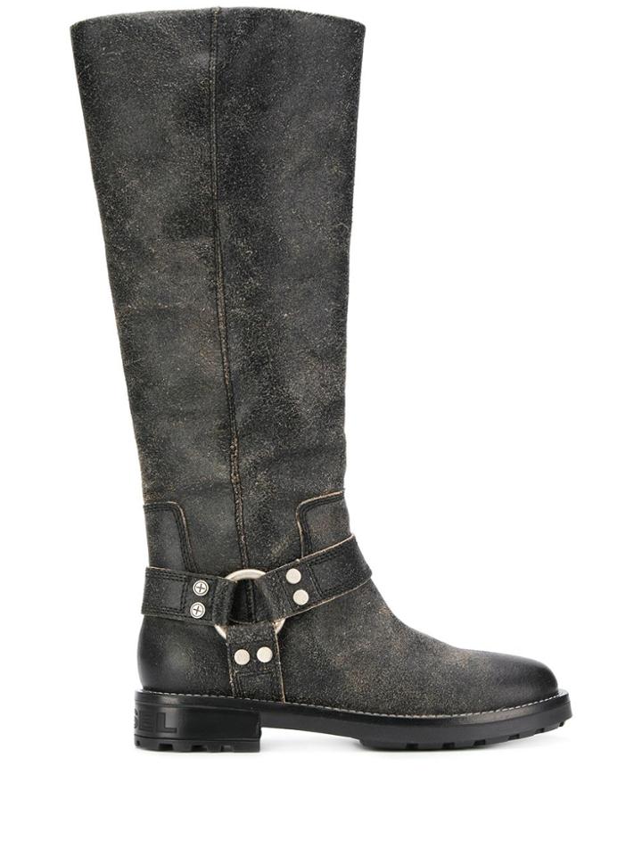 Diesel Textured Knee High Boots - Black