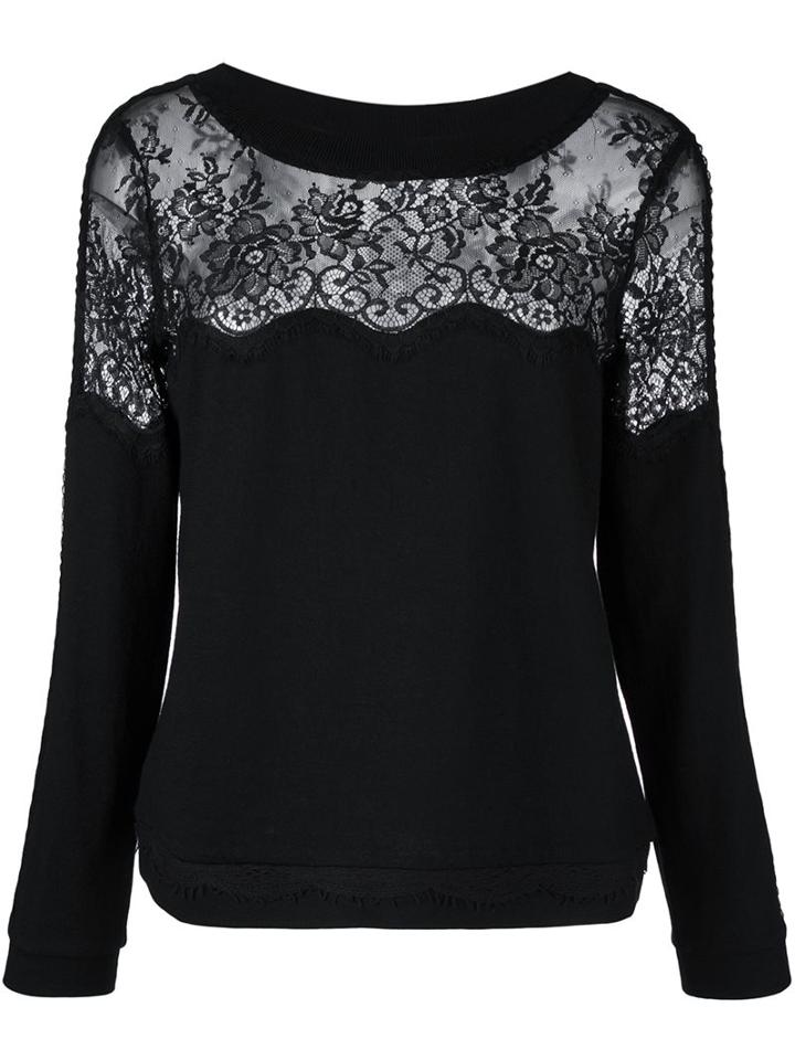 Twin-set Lace Insert Jumper, Women's, Size: Xxl, Black, Cotton/polyamide/wool
