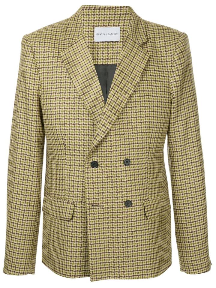 Strateas Carlucci Double Breasted Check Blazer - Green