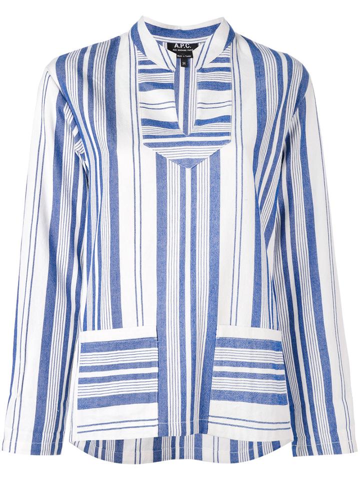 A.p.c. - Multi Stripe Slit Neck Top - Women - Cotton - 34, White, Cotton