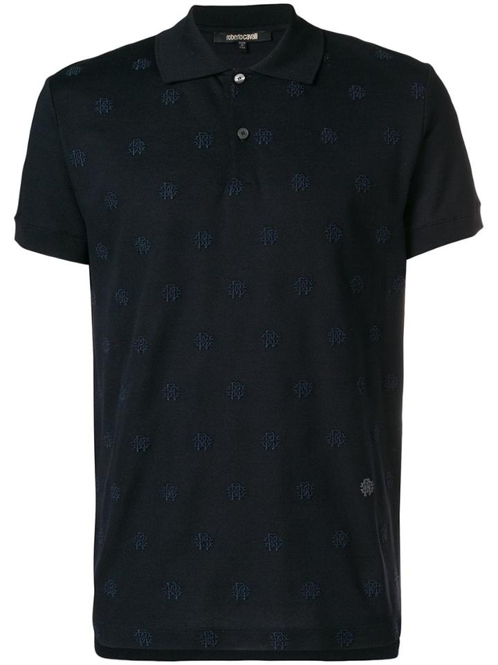 Roberto Cavalli Embroidered Heraldic Logo Polo - Blue