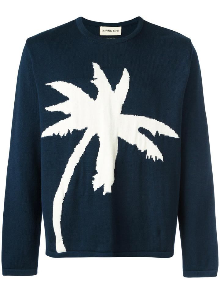 Universal Works Palm Tree Intarsia Jumper, Men's, Size: Medium, Blue, Cotton