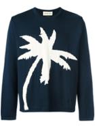 Universal Works Palm Tree Intarsia Jumper, Men's, Size: Medium, Blue, Cotton