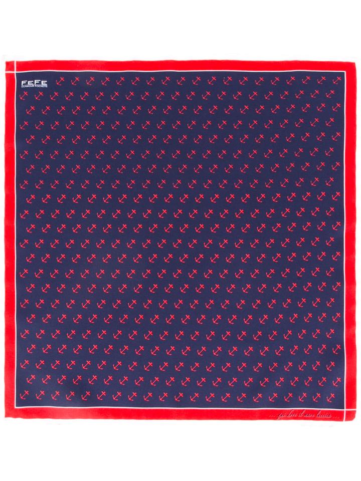 Fefè Anchor Print Pocket Square, Adult Unisex, Blue, Silk