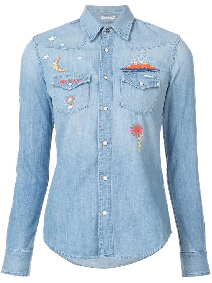 Mother Embroidered Denim Shirt - Blue