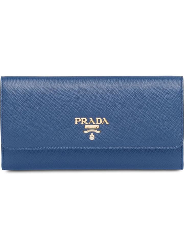 Prada Logo Plaque Credit Card Wallet - Blue