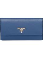 Prada Logo Plaque Credit Card Wallet - Blue