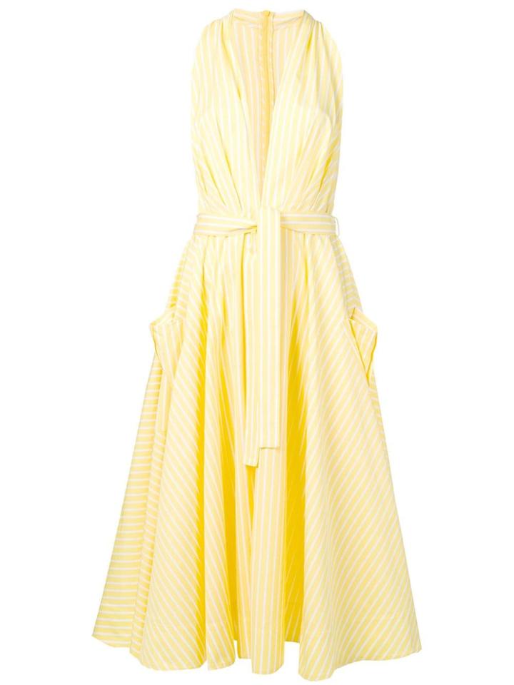 Sara Battaglia Plunge-neck Striped Dress - Yellow