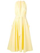 Sara Battaglia Plunge-neck Striped Dress - Yellow
