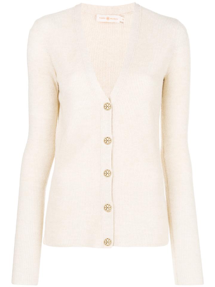 Tory Burch Ribbed Fitted Cardigan - Nude & Neutrals