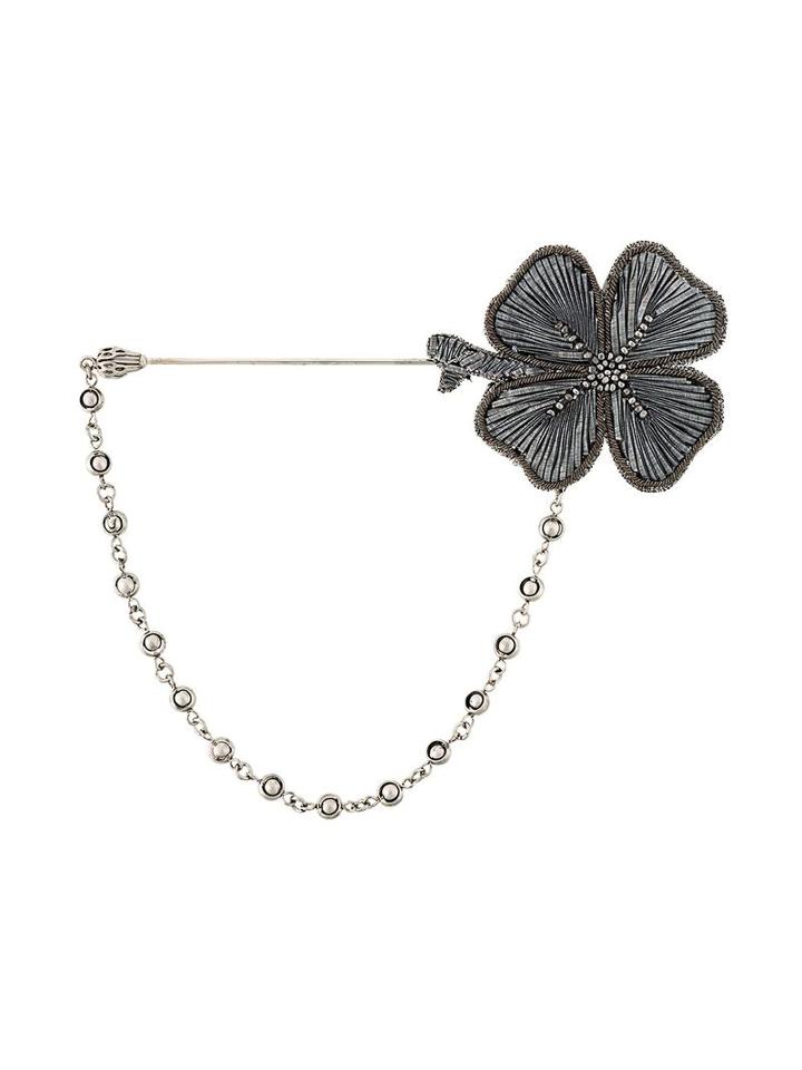 Dolce & Gabbana Embroidered Clover Pin, Men's, Metallic