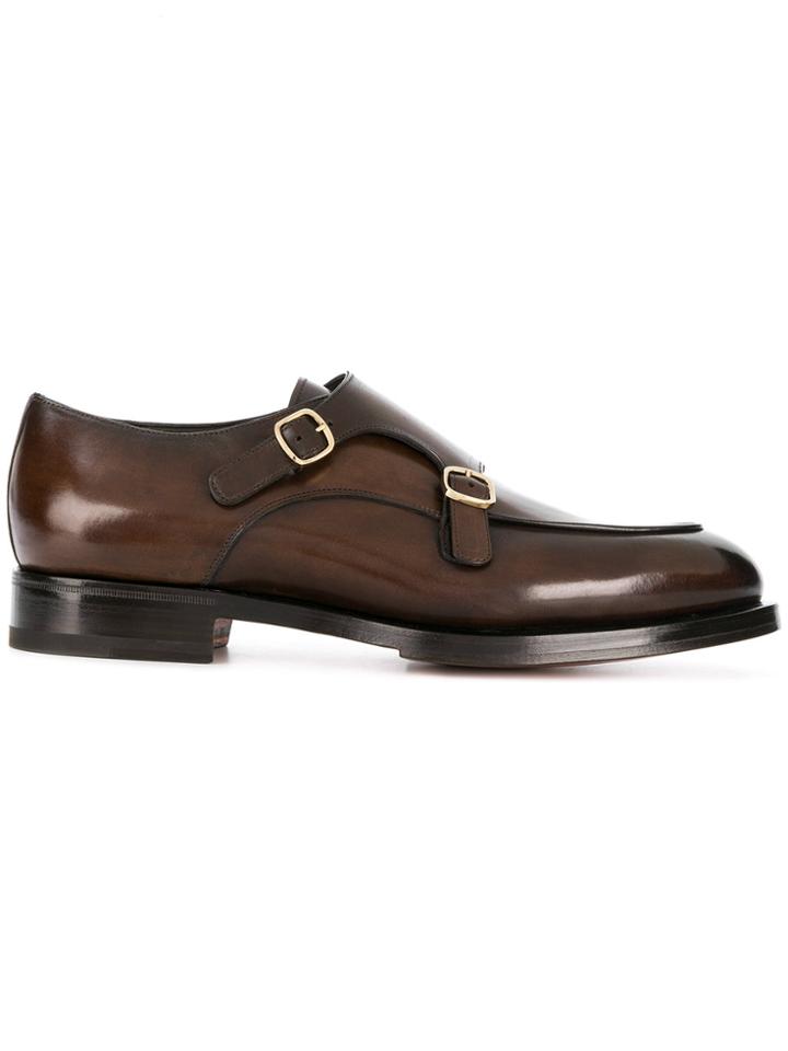 Santoni Side Buckles Embellished Monk Shoes - Brown