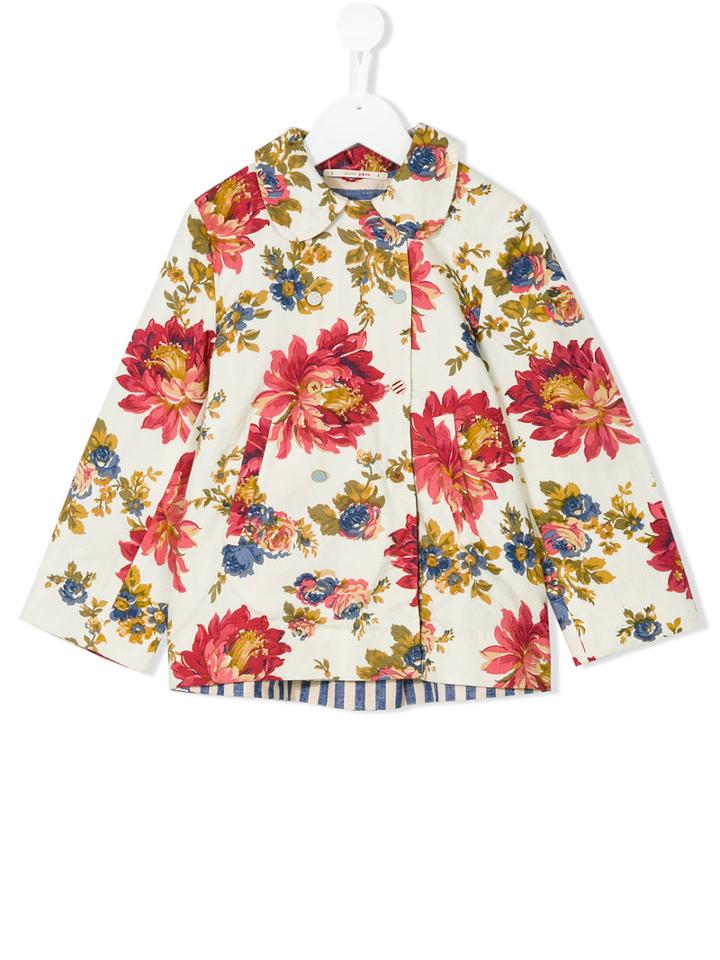Pero Kids Floral Double Breasted Coat, Girl's, Size: 11 Yrs, Nude/neutrals