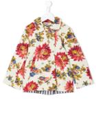 Pero Kids Floral Double Breasted Coat, Girl's, Size: 11 Yrs, Nude/neutrals