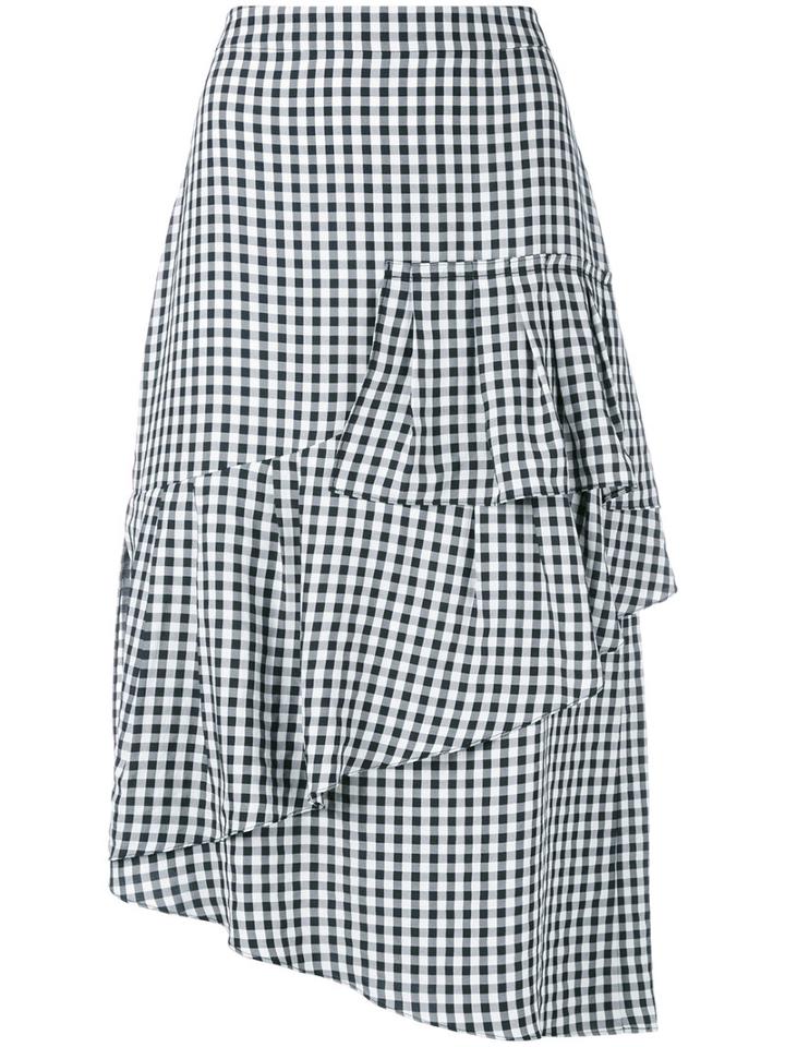 Tibi - Asymmetrical Gingham Skirt - Women - Acetate/viscose - 8, Black, Acetate/viscose