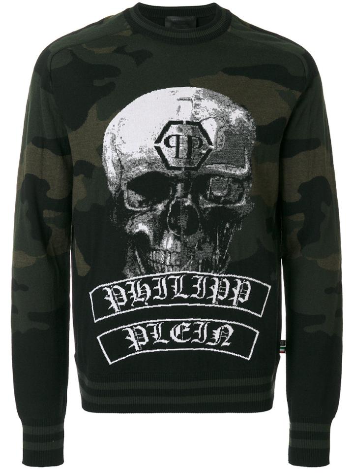 Philipp Plein Camouflage Skull Print Jumper - Green
