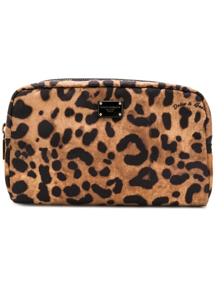 Dolce & Gabbana Leopard Print Make-up Pouch - Brown