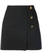 Saint Laurent - Heart Button Mini Skirt - Women - Silk/virgin Wool - 36, Black, Silk/virgin Wool