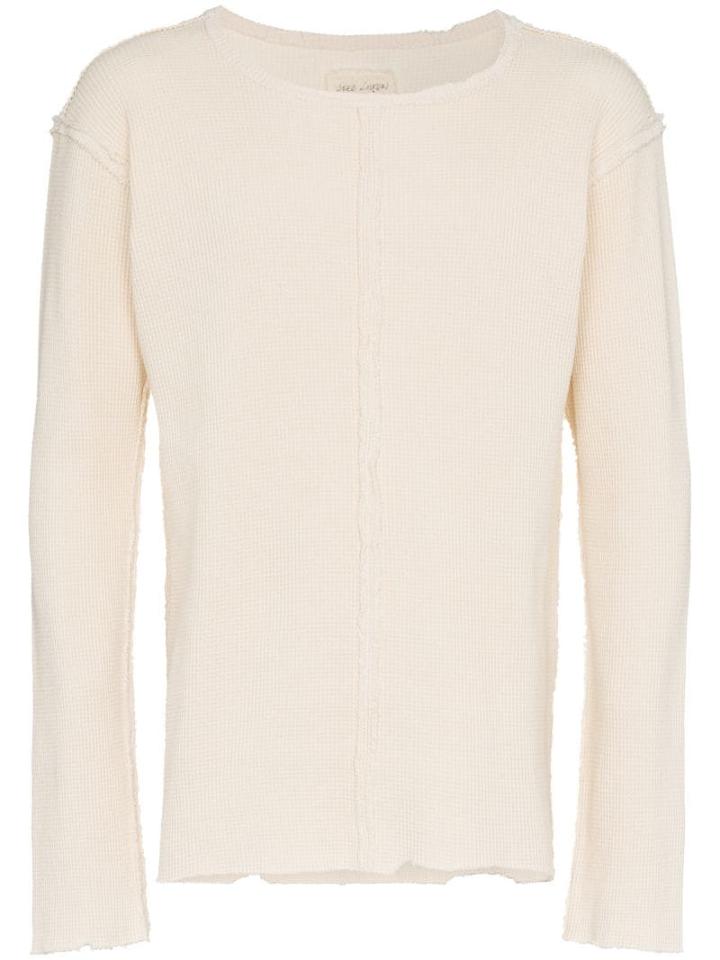 Greg Lauren Waffle Knit Raw Edge Cotton Top - Neutrals