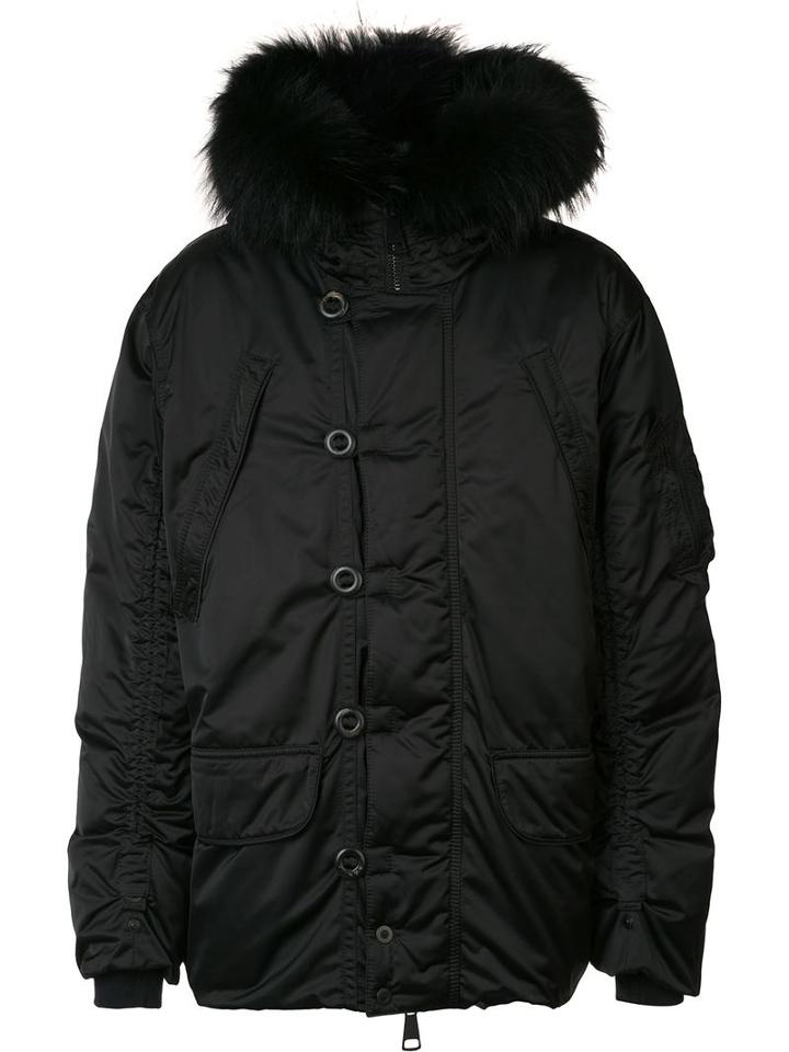 Kru Padded Hooded Coat, Men's, Size: Large, Black, Polyester/racoon Fur