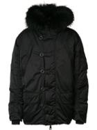 Kru Padded Hooded Coat, Men's, Size: Large, Black, Polyester/racoon Fur