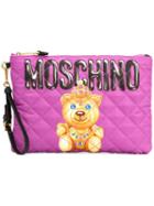 Moschino Bear Print Clutch, Women's, Pink/purple, Polyester