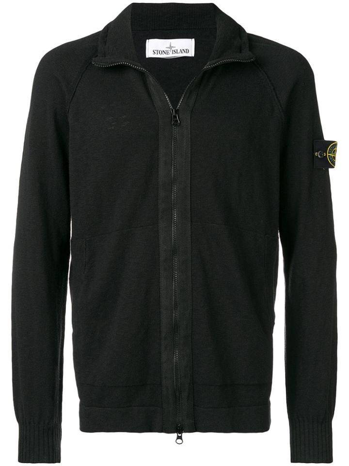 Stone Island Logo Zipped Cardigan - Black
