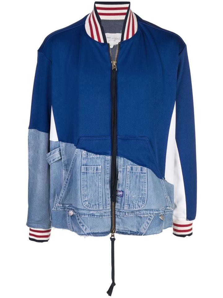Greg Lauren Split Denim Bomber Jacket - Blue