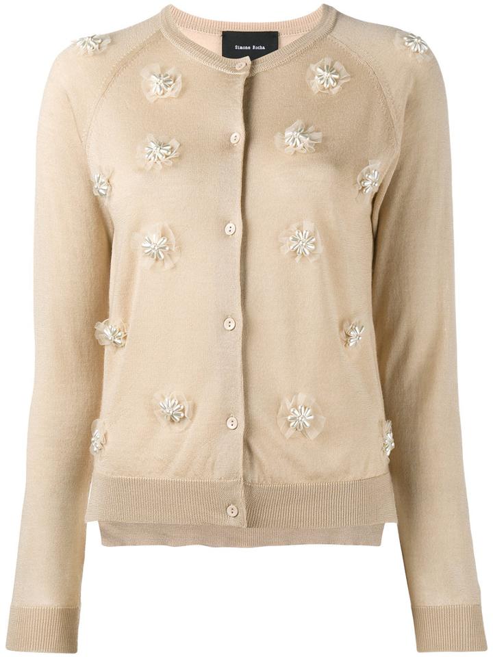 Simone Rocha Faux Pearl Embellished Cardigan, Size: Large, Nude/neutrals, Cashmere/merino/silk