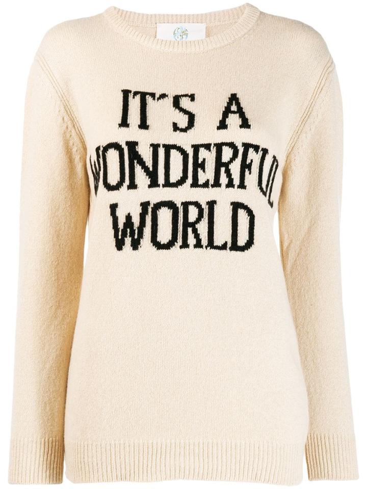 Alberta Ferretti Slogan Knit Sweater - Neutrals