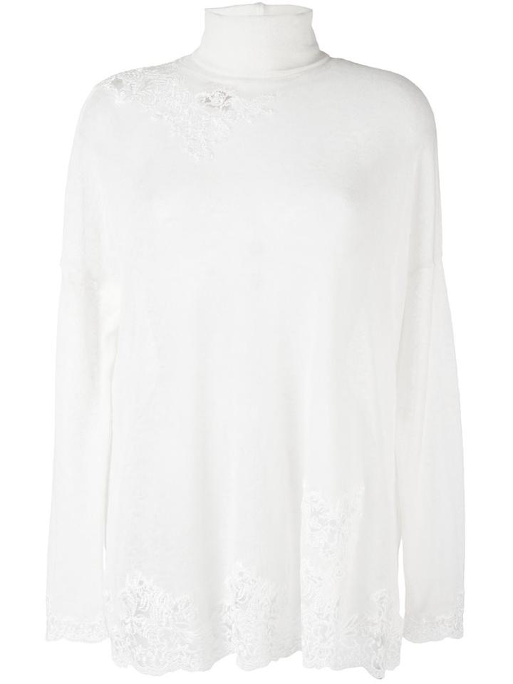 Ermanno Scervino Transparent Embroidered Detail Jumper, Women's, Size: 42, Nude/neutrals, Cotton/polyamide/polyester/alpaca