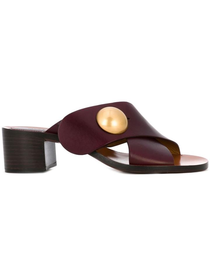 Chloé Pearl Detail Mules, Women's, Size: 37.5, Brown, Leather/metal