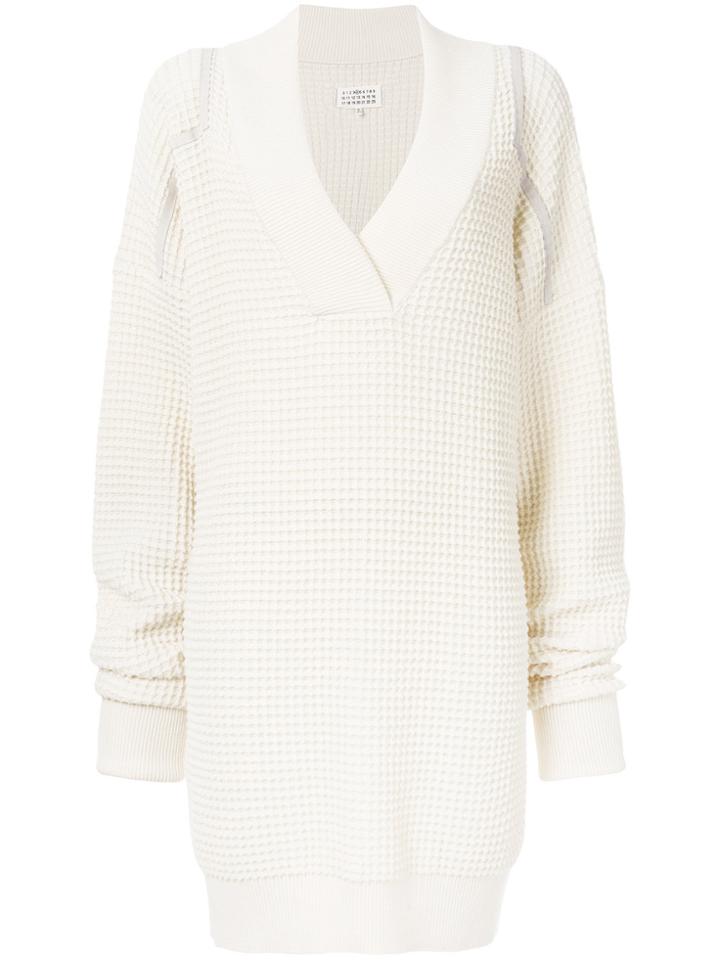 Maison Margiela Oversized V-neck Sweater - White