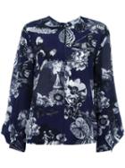 Msgm Floral Print Blouse, Women's, Size: 42, Blue, Silk