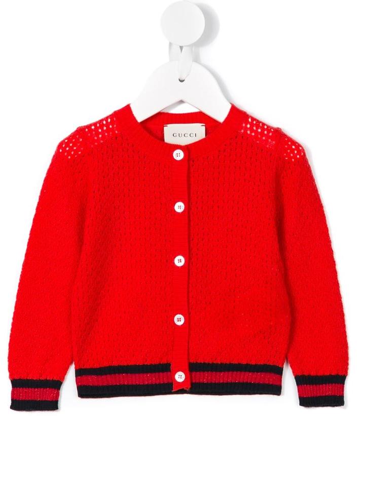 Gucci Kids - Web Pointelle Cardigan - Kids - Viscose/wool/metallic Fibre - 3-6 Mth, Red