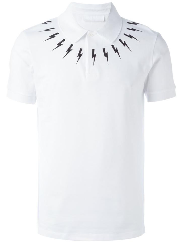 Neil Barrett Lightning Bolt Print Polo Shirt, Men's, Size: L, White, Cotton