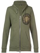Balmain Medallion Logo Embroidered Hoodie - Green