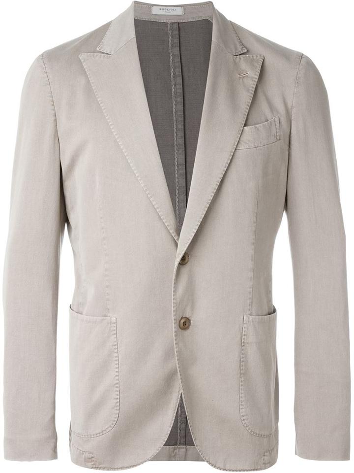 Boglioli Peaked Lapel Blazer, Men's, Size: 50, Nude/neutrals, Cotton/silk/spandex/elastane