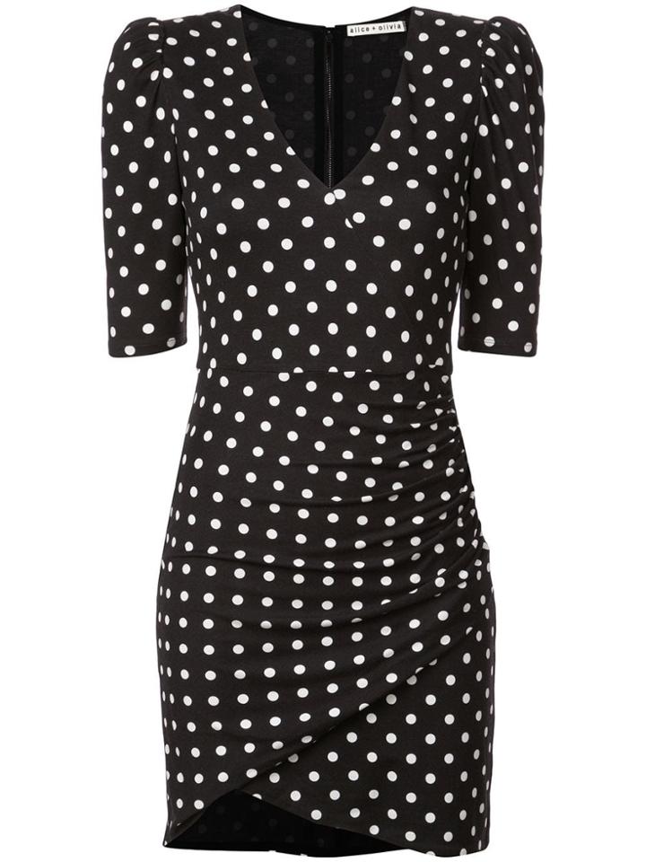 Alice+olivia Polka Dot Ruched Short Dress - Black
