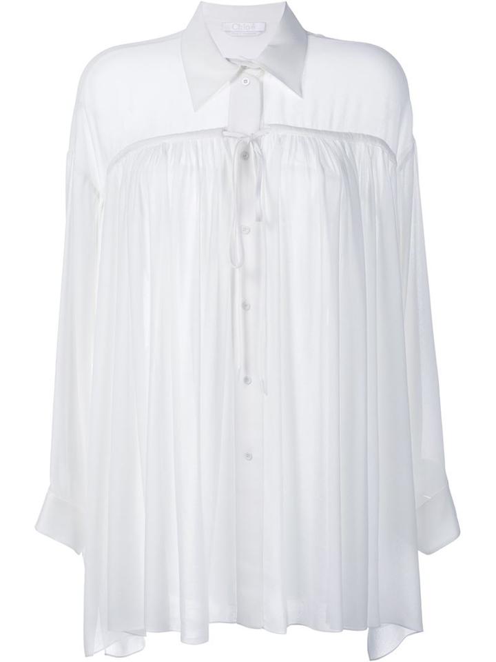Chloé Shirred Long Sleeve Shirt, Women's, Size: 36, White, Viscose