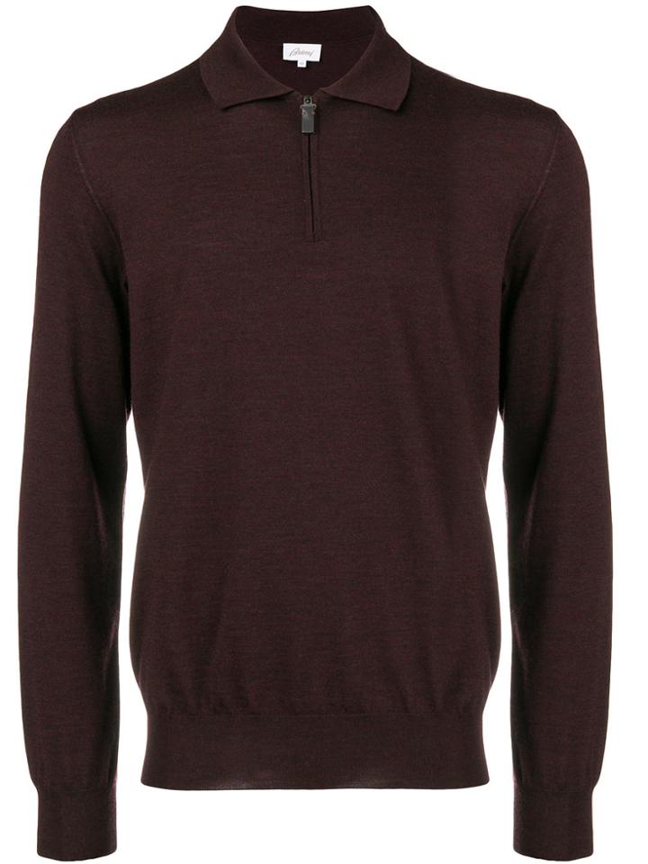 Brioni Front Zipped Polo Shirt - Red