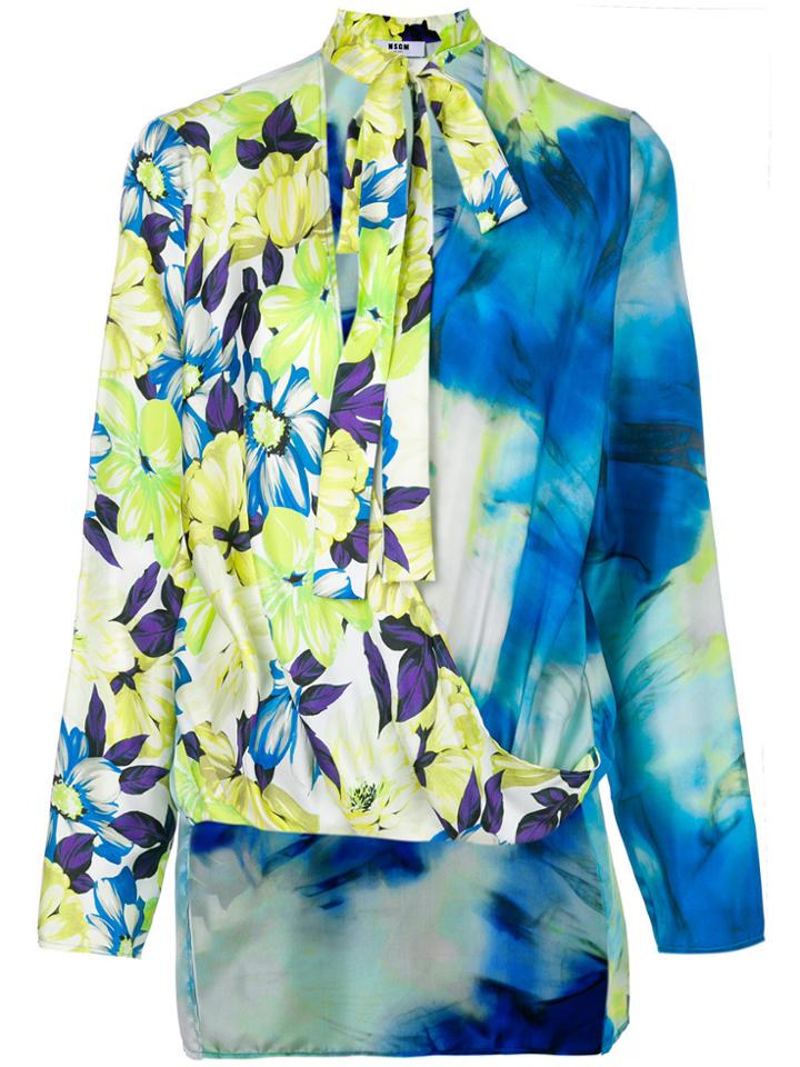 Msgm Floral Wrap-over Blouse - Blue