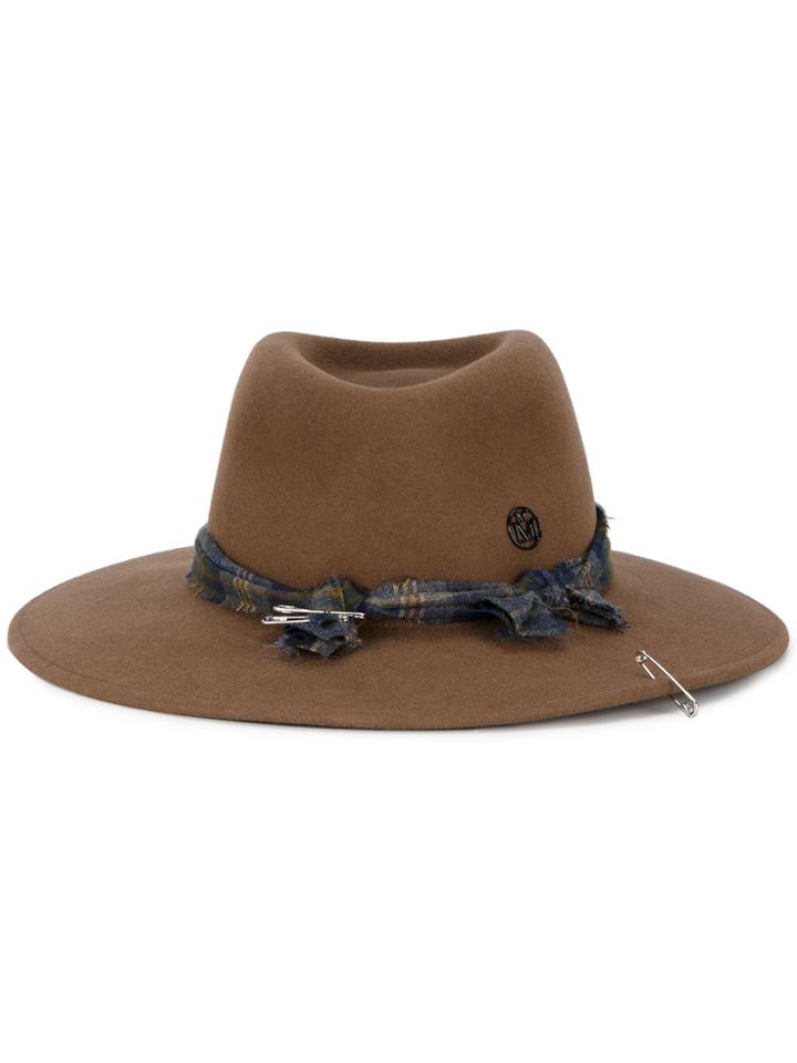 Maison Michel Pierre Ribbon Hat With Safety Pin - Brown