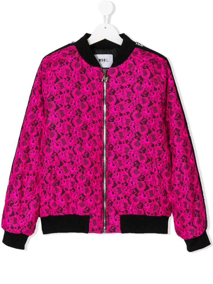 Msgm Kids Teen Lace Bomber Jacket - Pink & Purple