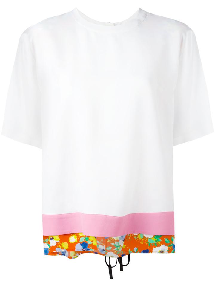 Msgm - Contrast Hem Blouse - Women - Silk/acetate/viscose - 40, Women's, White, Silk/acetate/viscose