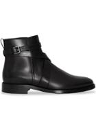 Burberry Strap Detail Leather Ankle Boots - Black