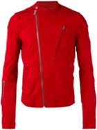 Rick Owens Asymmetric Zip Detail Jacket, Men's, Size: 48, Red, Lamb Nubuck Leather/cupro/cotton