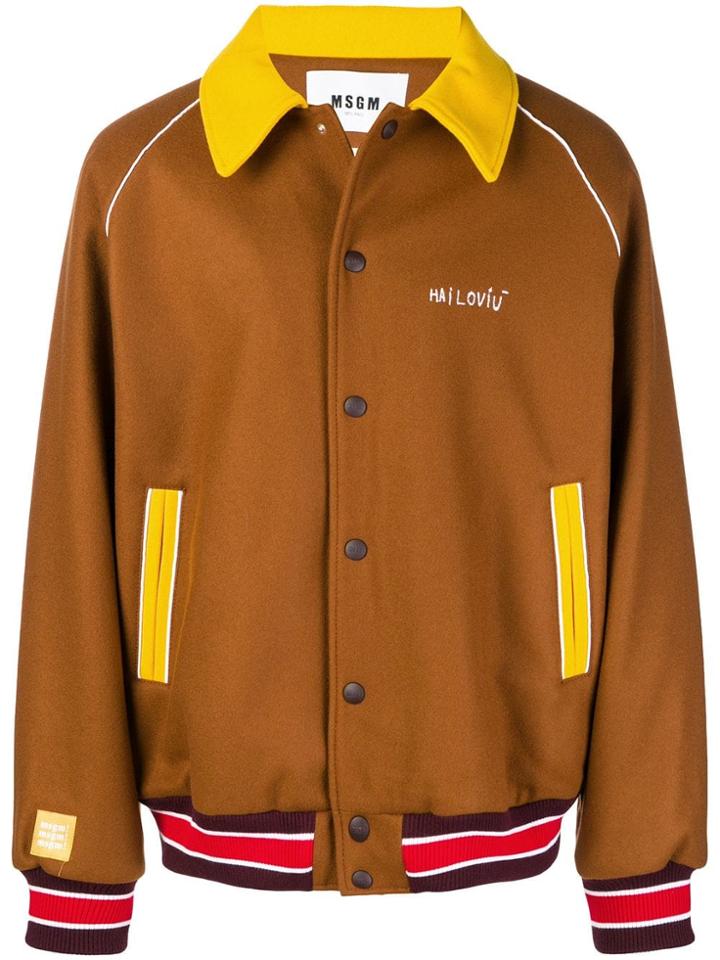 Msgm Colour Blocked Bomber Jacket - Brown